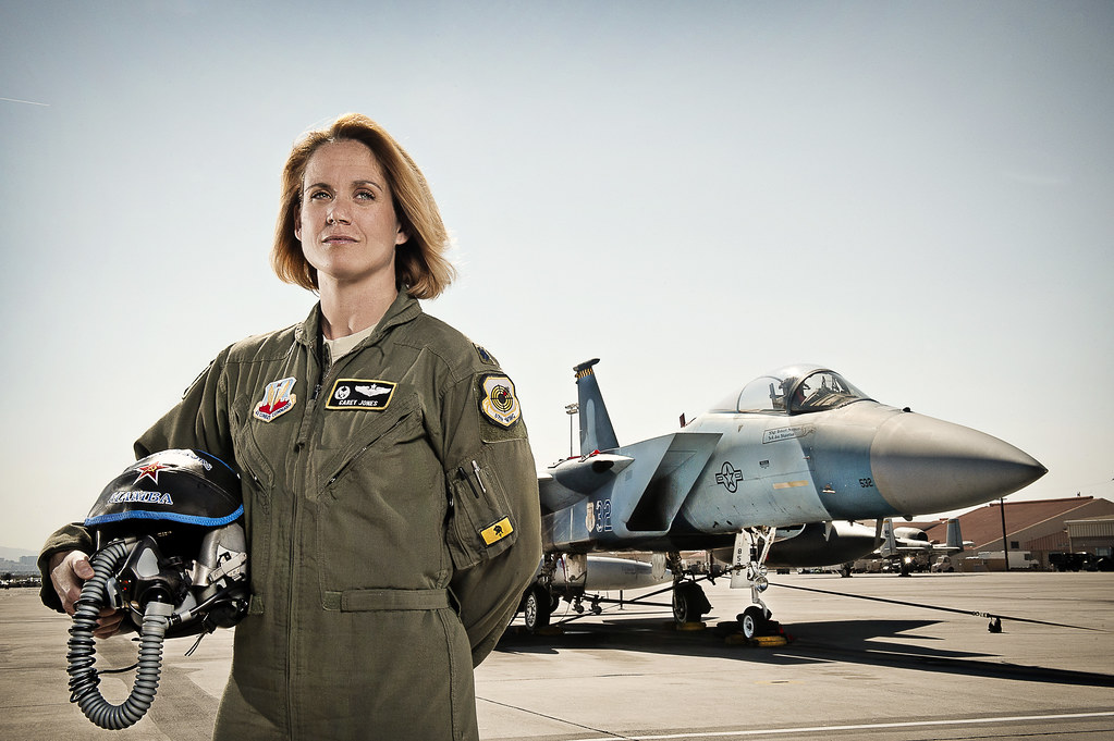 : USAF Female McDonnell Douglas (now part of Boeing) F-15C Eagle Fighter Pilot Lt Col Carey Jones, Nellis AFB, Womens History Month