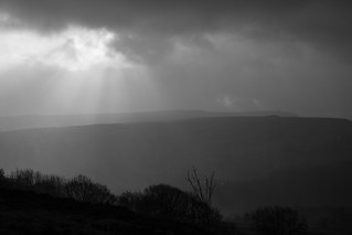 Driving rain in Calder Valley looking toward Stoodley Pike Monument