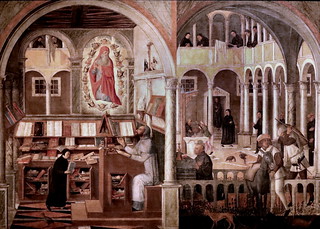 IMG_0515 Giovanni Mansueti 1450-1527 Venice  Épisodes de la vie de saint Augustin et de saint Benoît.  Episodes from the lives of St Augustine and St Benedict. vers 1505  Bonnefantenmuseum.  Maastricht.