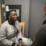 <b>IMG_1108</b><br/> Alumni and students gather to talk and eat in Norby House as part of the CIES Student Reception for Homecoming week. By Vicky Agromayor.<a href=https://www.luther.edu/homecoming/photo-albums/photos-2018/
