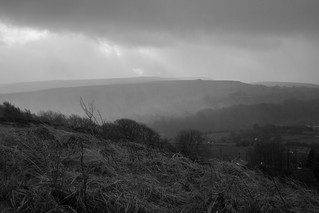 Driving rain and wind from the west this is taken  looking south towards Stoodley Pike Monument