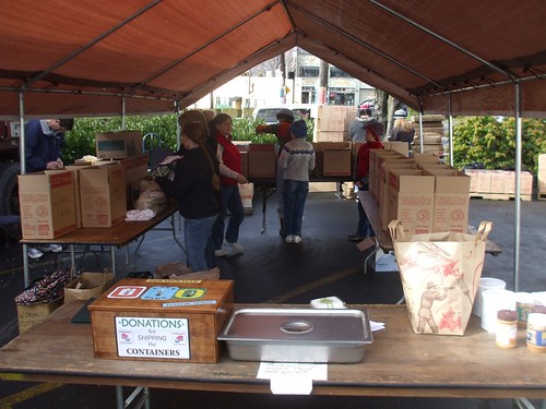 volunteers sorting donations