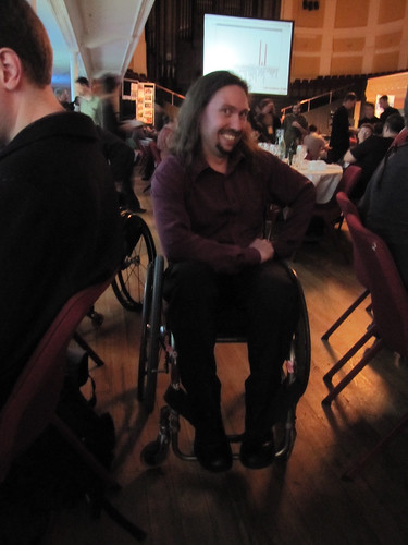 Paul Fenwick trying a wheelchair