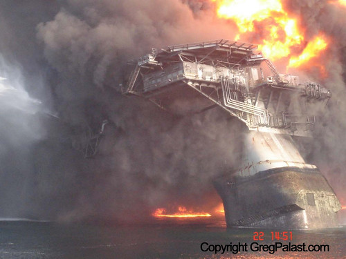 The deepwater horizon taken soon after the explosion in the Gulf.