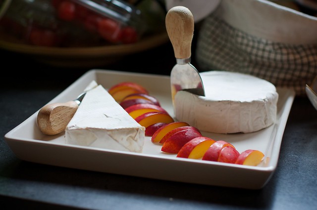 Camembert, Brie and peaches
