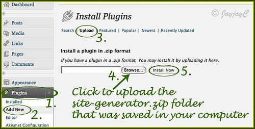 Screen shot to illustrate some steps on how to install the DD Sitemap generator plugin