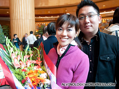 A nice bouquet of flowers for Rachel from my boss, Mr Chua Chim Kang