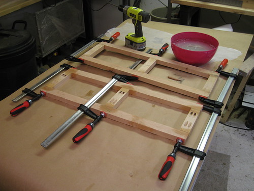 frames clamped and drying