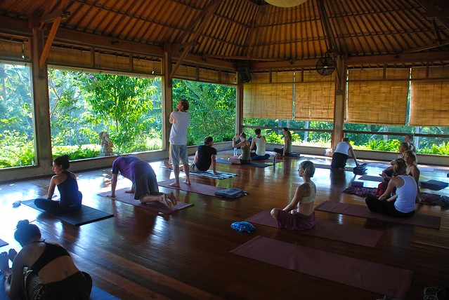 yoga in Yoga Barn in Ubud, Bali, Indonesia