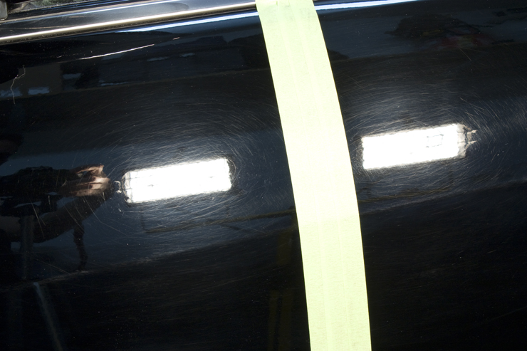 2008 Cadillac STS-V taped test panel before buffing