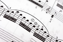 Fast musical notes on a music sheet