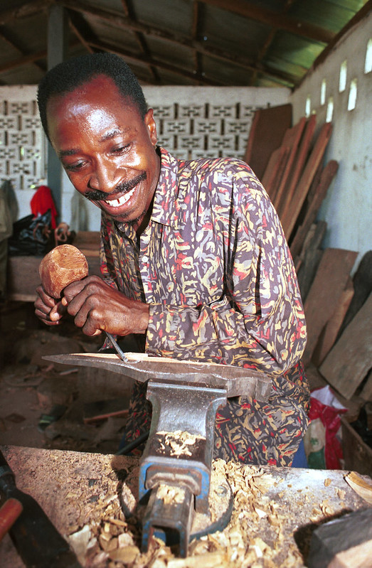 Togo West Africa Ethnic Cultural Wood Carvings Palimé formerly known as Kpalimé is a city in Plateaux Region Togo near the Ghanaian border 23 April 1999 002 African Wood Craft Worker<br/>© <a href="https://flickr.com/people/41087279@N00" target="_blank" rel="nofollow">41087279@N00</a> (<a href="https://flickr.com/photo.gne?id=4210207209" target="_blank" rel="nofollow">Flickr</a>)
