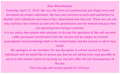8bitcollective front page message