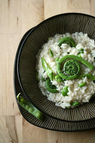 Risotto with Fiddleheads, Favas and Snow Peas