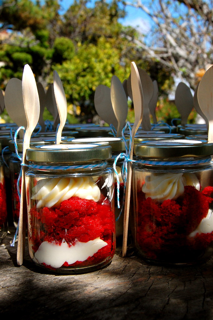 red velvet cupcake in a jar