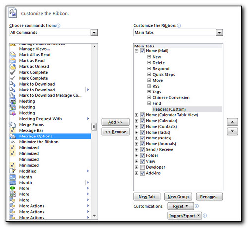 Adding Message Source to the ribbon in Outlook 2010 (by absoblogginlutely)
