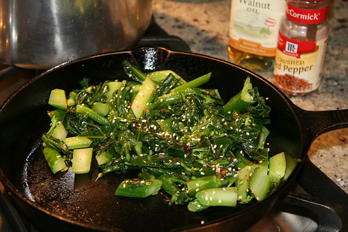 chinese broccoli in pan