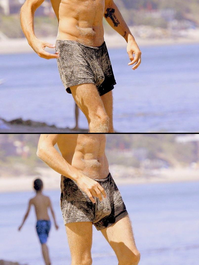 Skinny Colin Farrell Bulging at Beach.