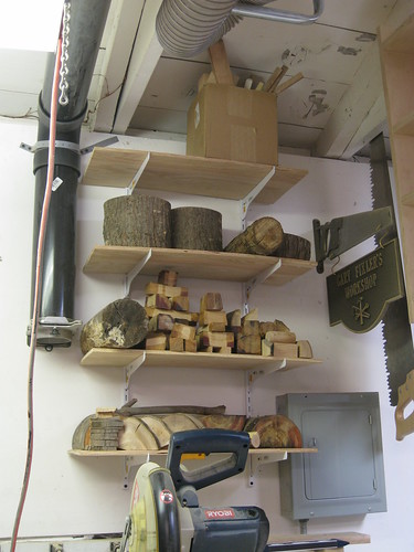 green wood shelves