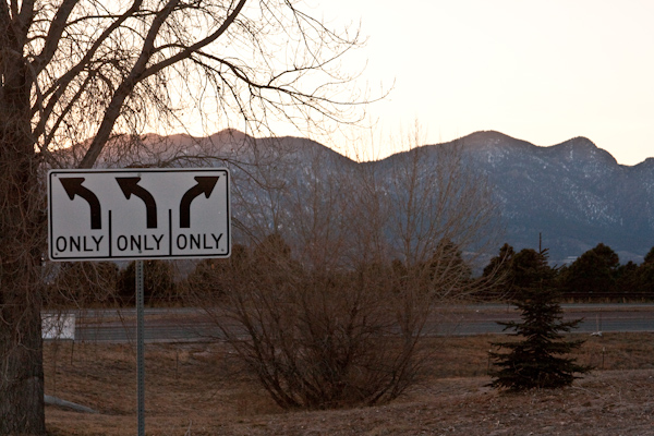 3-way road sign