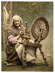 [Irish spinner and spinning wheel. County Galw...