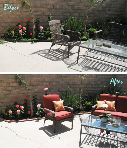 backyard living space+patio+before and after
