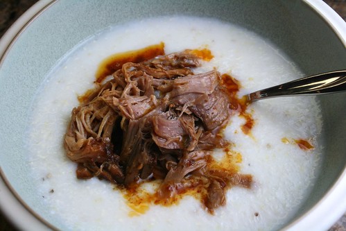 pulled pork with creamy stone ground grits