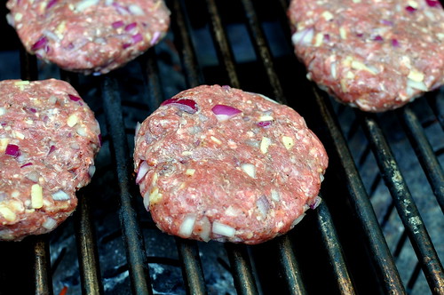 Bison Burgers with Cheddar and Onions
