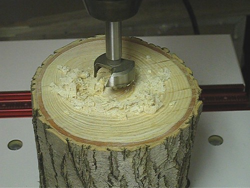 drilling mortise in log stand base