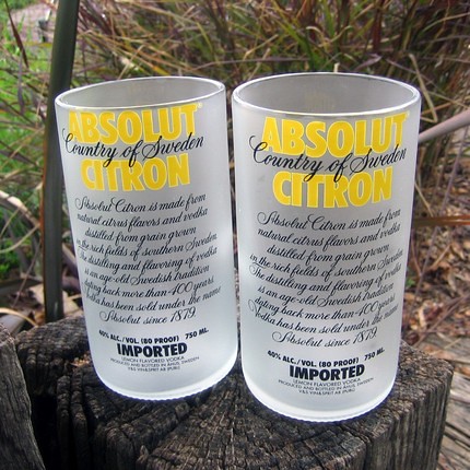 Two Recycled Glass Bottle Absolut Tumblers UPCYCLED SUSTAINABLE ECO FRIENDLY