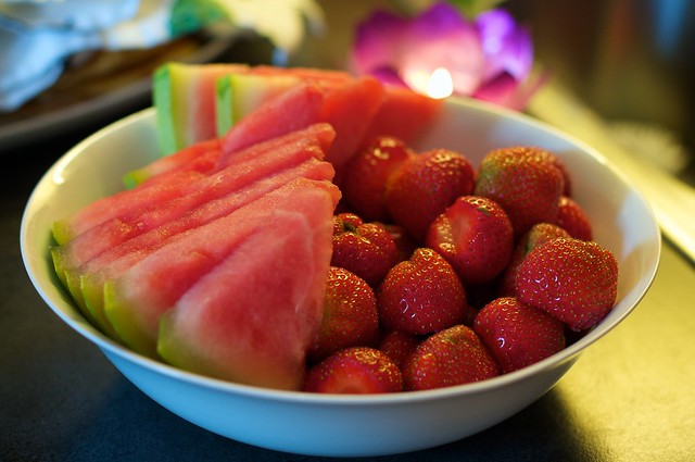 Strawberries and melon slices