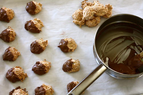 Chocolate Dipped Toasted Coconut Macaroons
