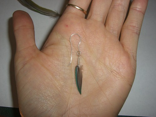 Wire-wrapped feather earring by jfeathersmith.