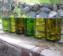 Six tumblers upcycled from wine bottles