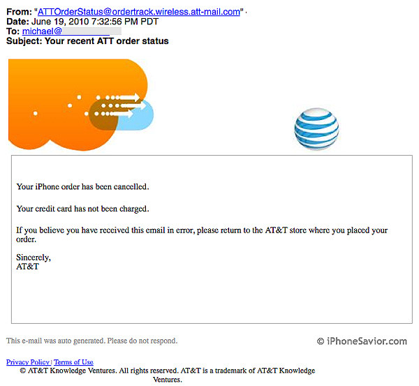 Random AT&T iPhone 4 Pre-Order Cancelations