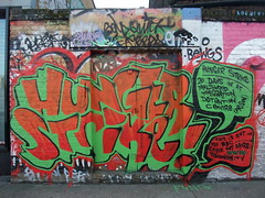graffiti saying hunger strike, 20 days at Yarl's Wood Immigration Detention Centre