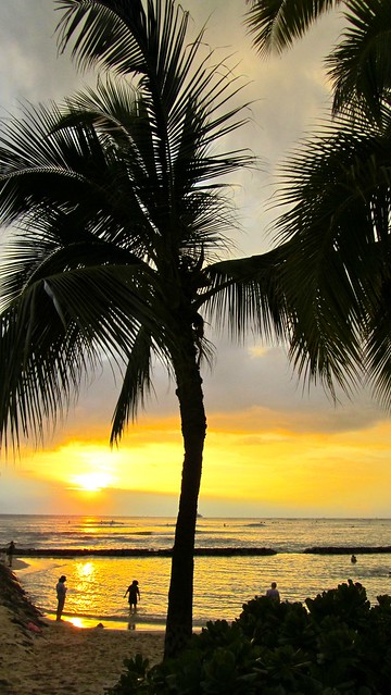 Hawaii, Honolulu, Oahu, Waikiki Beach, Waikiki Sunset