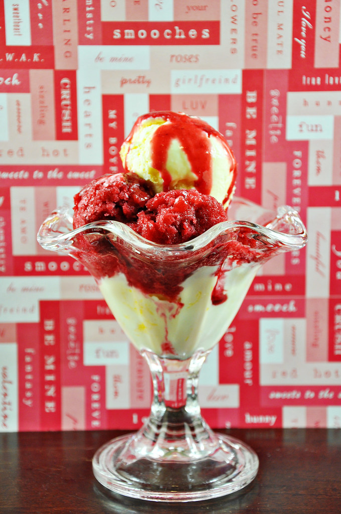 Lemon Ice Cream and Raspberry Granita Sundae