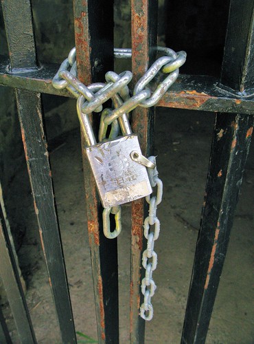Padlock on the entrance to the turret