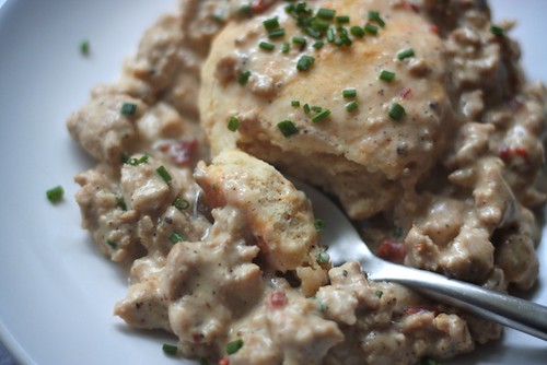 brown butter biscuits with creamy gravy