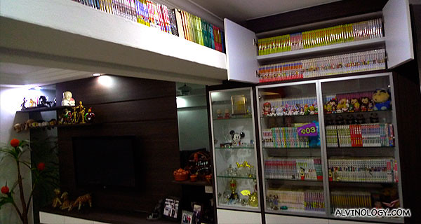 Shelves full of manga on the right