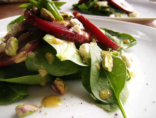 Warm Beet Salad with Pistachios and Gorgonzola