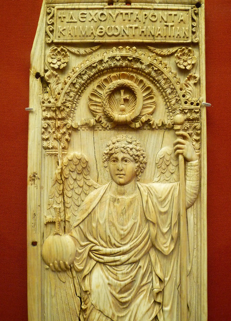 Byzantine panel with archangel, detail of upper half
