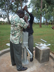 Irechero Women Group-joining of pump rods during pump installation.