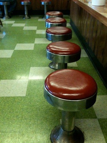 Green Linoleum and Red Counterstools