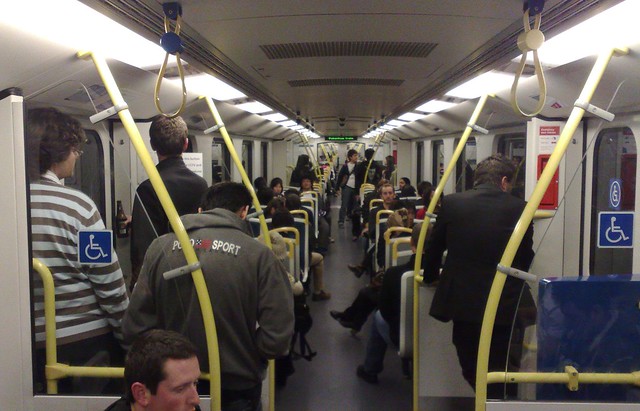 Frankston line, 11:50pm Friday night by Daniel Bowen, on Flickr (It's a myth that nobody uses the trains at night)