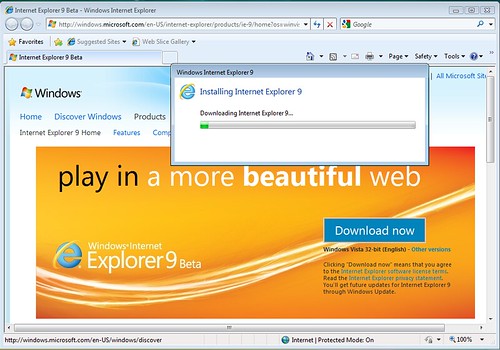 downloading Internet Explorer 9 beta