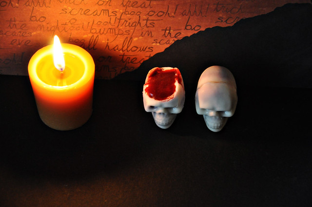 White Chocolate Skulls with Berry Coulis