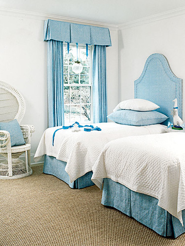 Blue upholstered twin beds Cottage Living