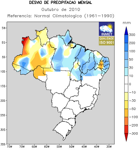Desvio de Precipitação Mensal OUT 2010
